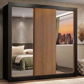 Guarda-Roupa Casal Madesa Lyon 3 Portas de Correr com Espelhos 2 Gavetas