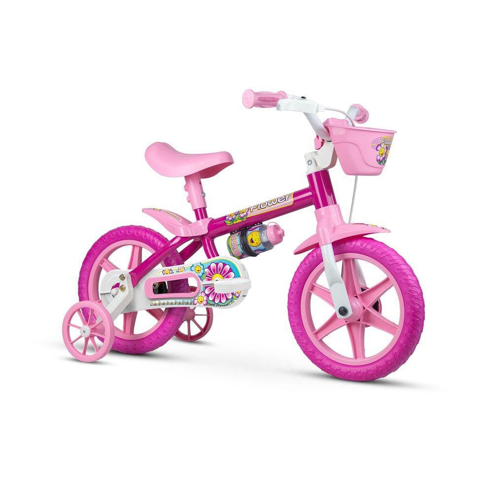 Bicicleta Infantil Aro 12 Com Rodinhas Menina Flower - Nathor