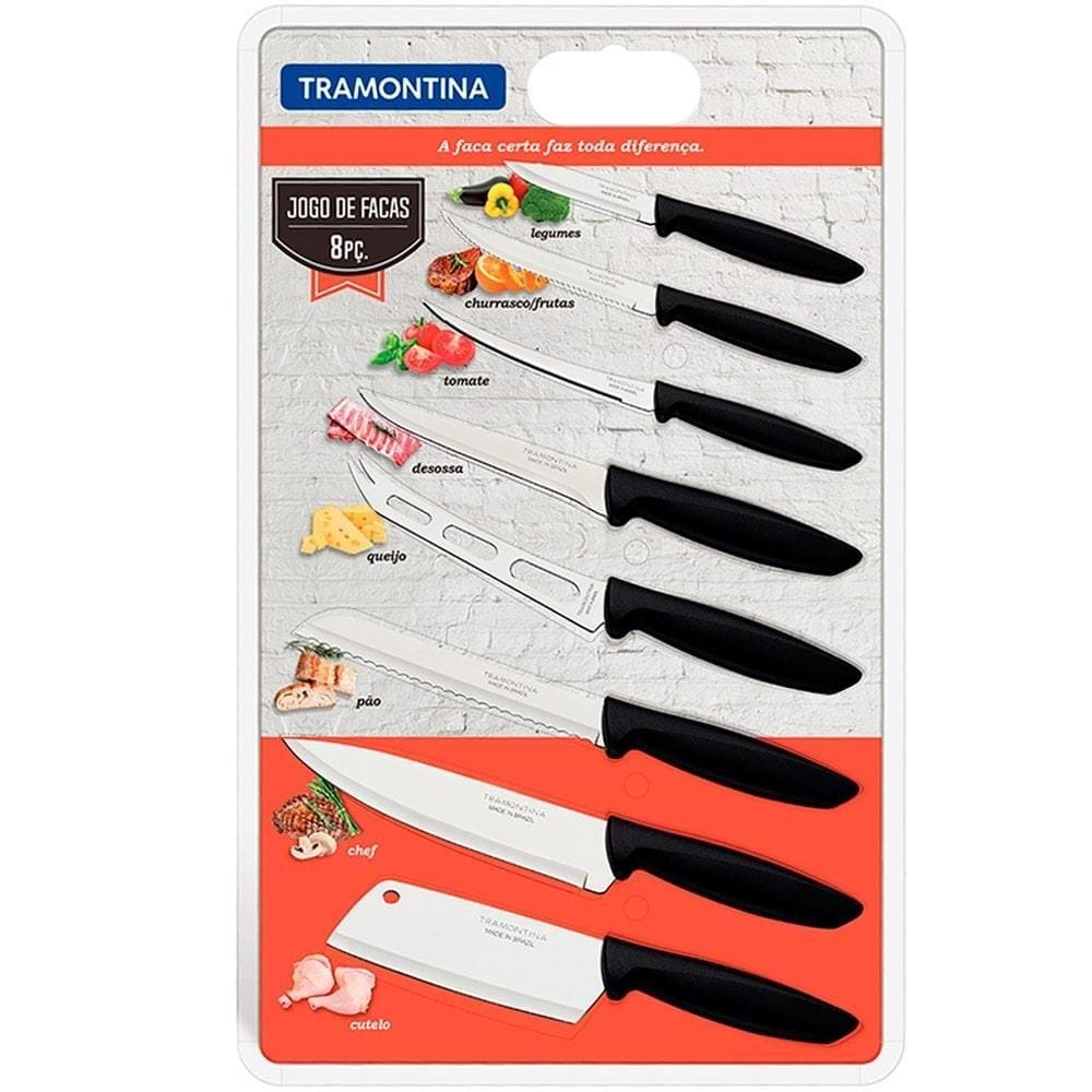 Conjunto de Facas Tramontina Plenus Inox 8 Peças Preto