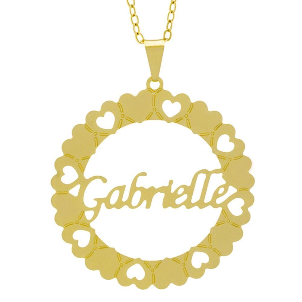 Gargantilha Pingente Mandala Manuscrito Gabrielle Banho Ouro Amarelo 18 K - 1061326