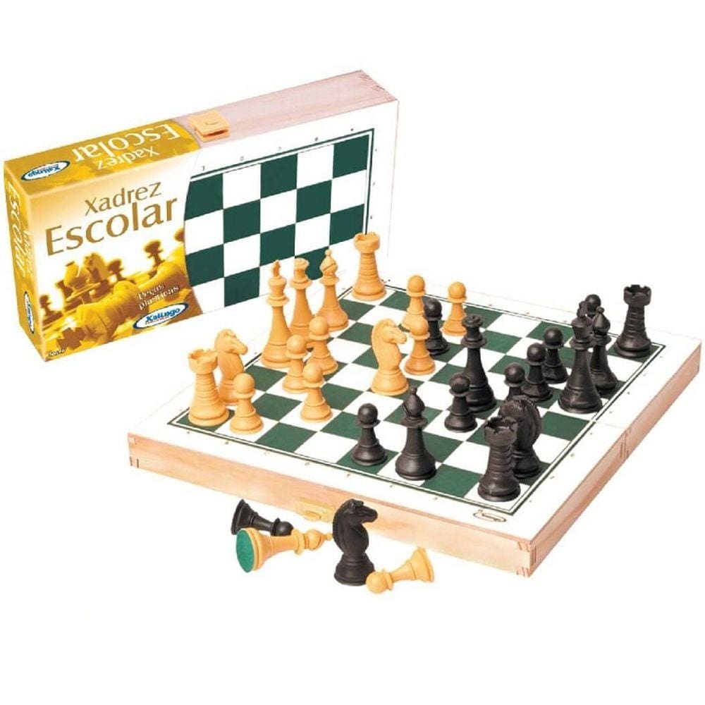 Jogo de Xadrez Escolar em Madeira - Xalingo