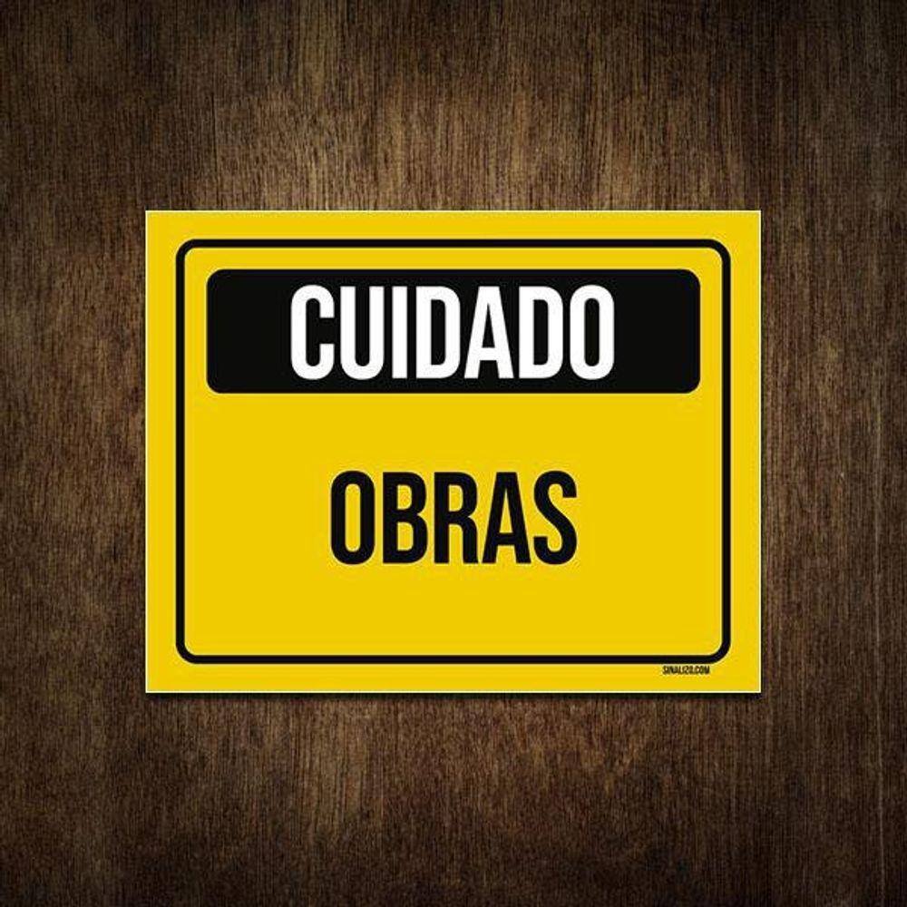 Placa Atenção Cuidado Sinalização Obras 27X35