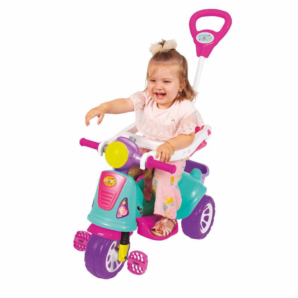 Triciclo Infantil Mototico com Empurrador - Rosa