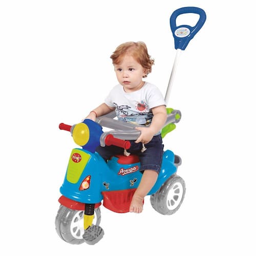 Triciclo Infantil Retrô Avespa Com Empurrador Colorido Maral