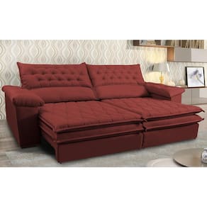 Sofá Retrátil, Reclinável Molas Ensacada Cama inBox Botonê 2,92m Espuma Viscoelástico Suede Vermelho