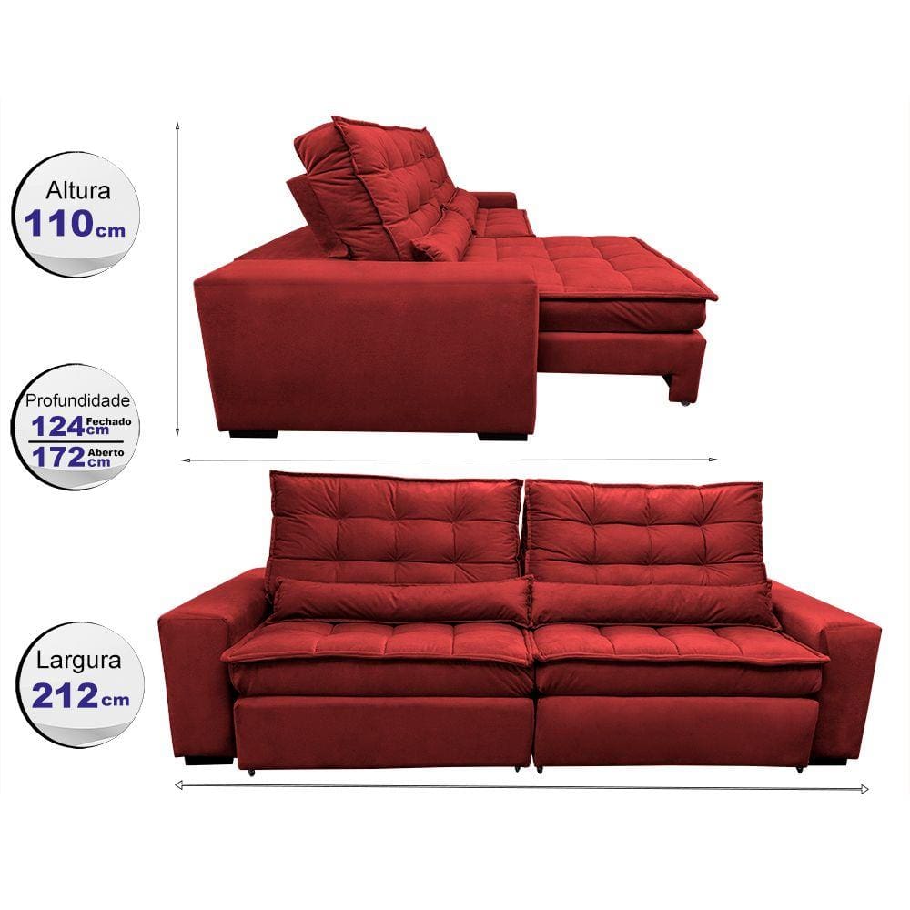 Sofá Retrátil e Reclinável com Molas Ensacadas Cama inBox Gold 2,12m Tecido Suede Velusoft