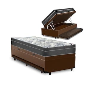 Cama Box Baú e Auxiliar Solteiro Marrom + Colchão Molas Ensacadas Ortobom - ISO SuperPocket - 88x188x67cm