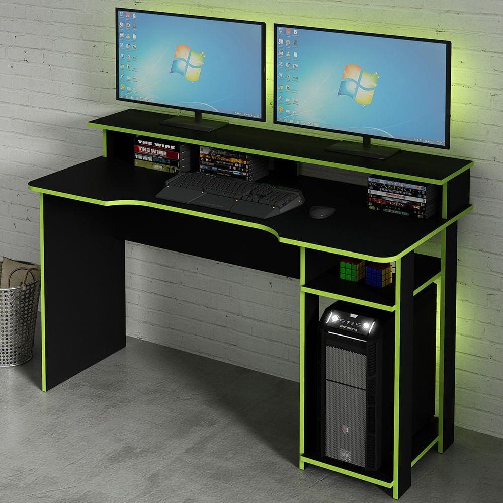 Mesa Gamer Ideal Para 2 Monitores Preto/verde Me4153 - Tecno Mobili