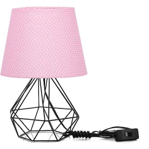Abajur Diamante Dome Rosa/bolinha Com Aramado Preto