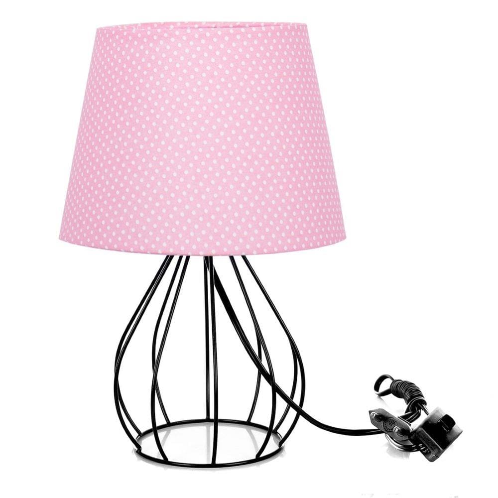 Abajur Cebola Dome Rosa/bolinha Com Aramado Preto