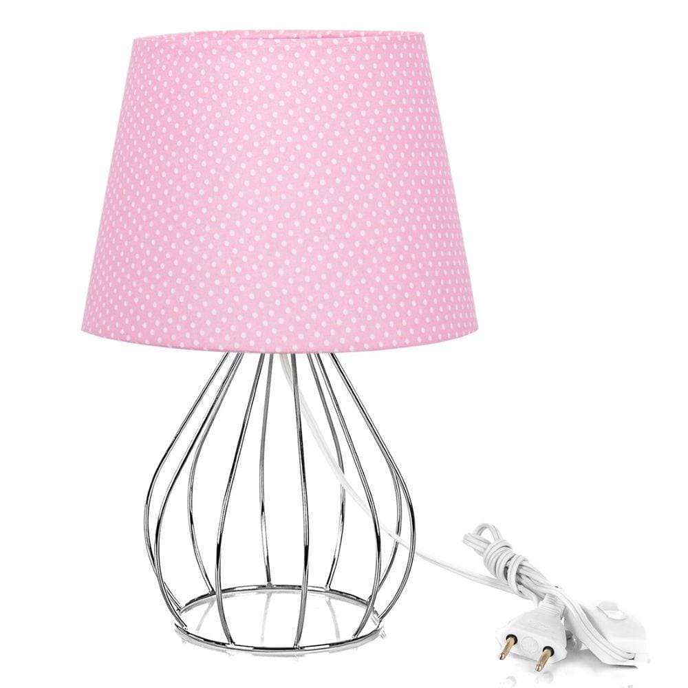 Abajur Cebola Dome Rosa/bolinha Com Aramado Cromado