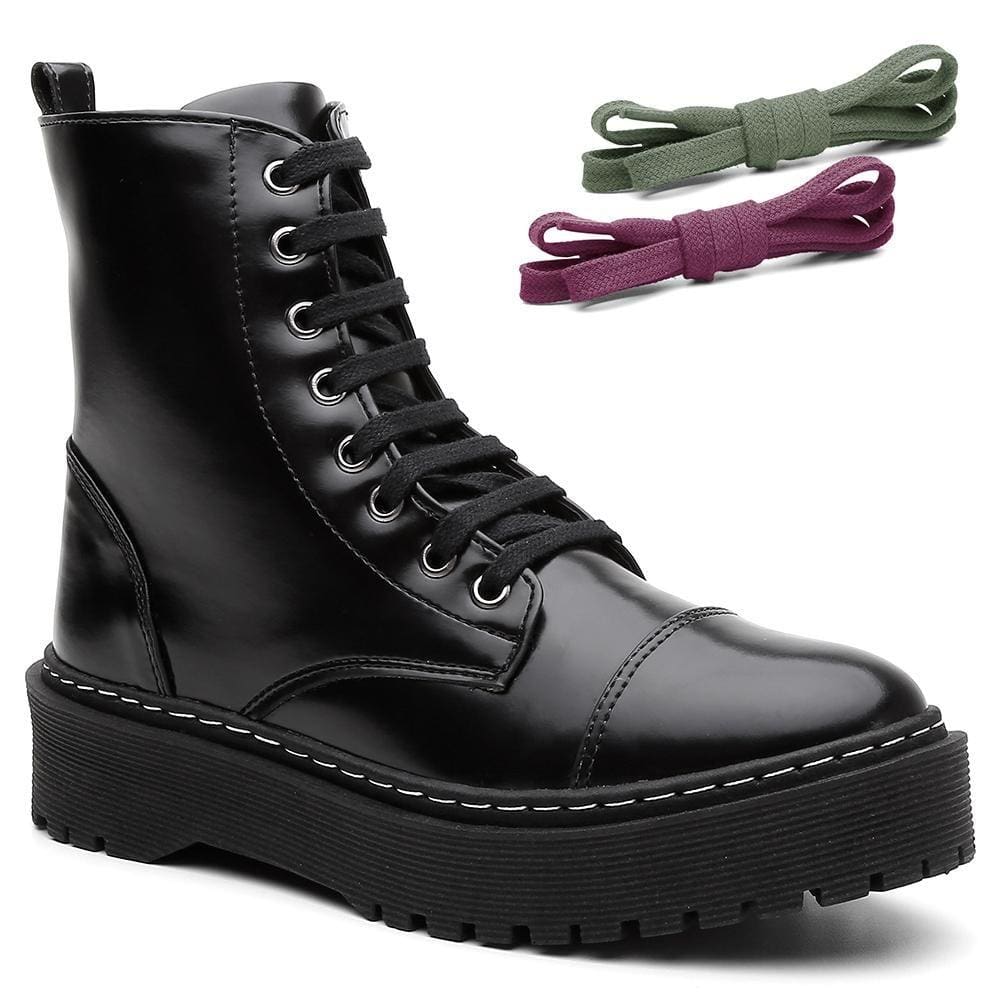 Bota Coturno Feminina Napa 3 Cadarços Conforto