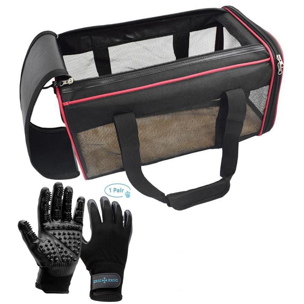 Bolsa Pet Transporte Vemelho + Par de Luva Tira Pelos