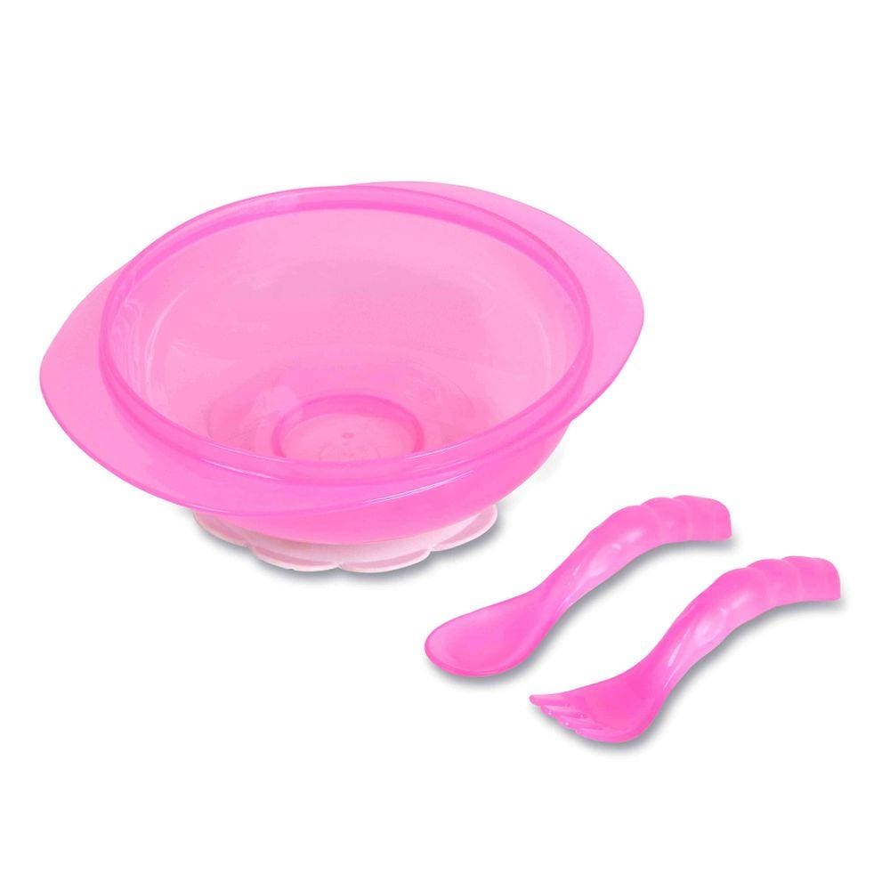 KIT PRATO BOWL C/VENTOSA E TALHERES (GARFO E COLHER) - Baby Go Premium