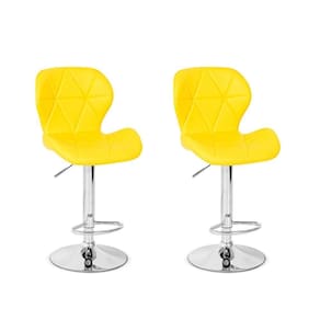 Conjunto 02 Banquetas Slim Couro Pu Regulagem Altura Amarela