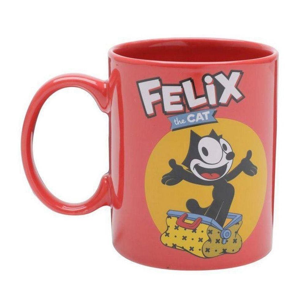 Caneca Porcelana Vermelha Geek Gato Felix 300Ml