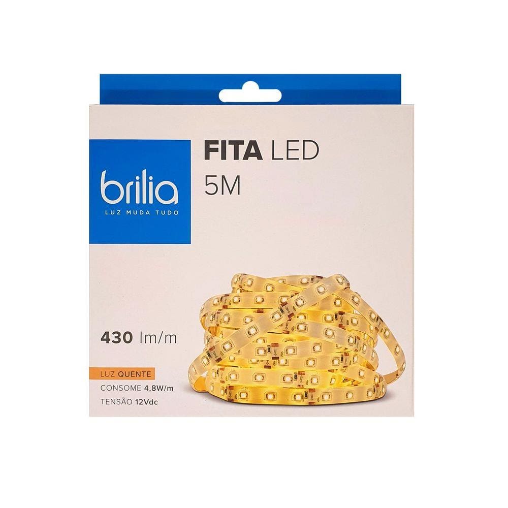 Fita LED 4,8W/m IP65 5M 2700K Luz Quente 430 lm/m - BRILIA