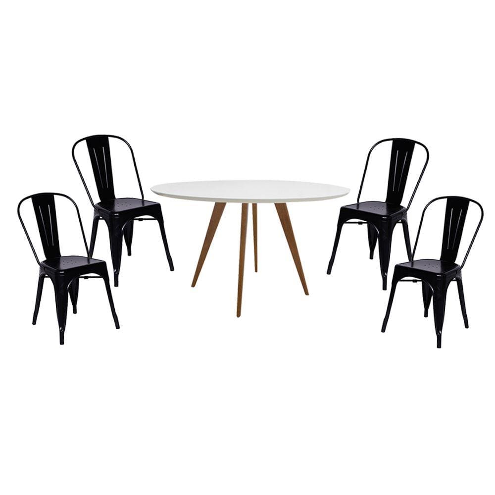 Conjunto Mesa Square Redonda Branco 88cm com 4 Cadeiras Tolix Preta