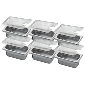 Conj 6 Cuba Gastronômica Inox GN 1/9x65 mm 0,67 L sem alça COM TAMPA COM ABERTURA