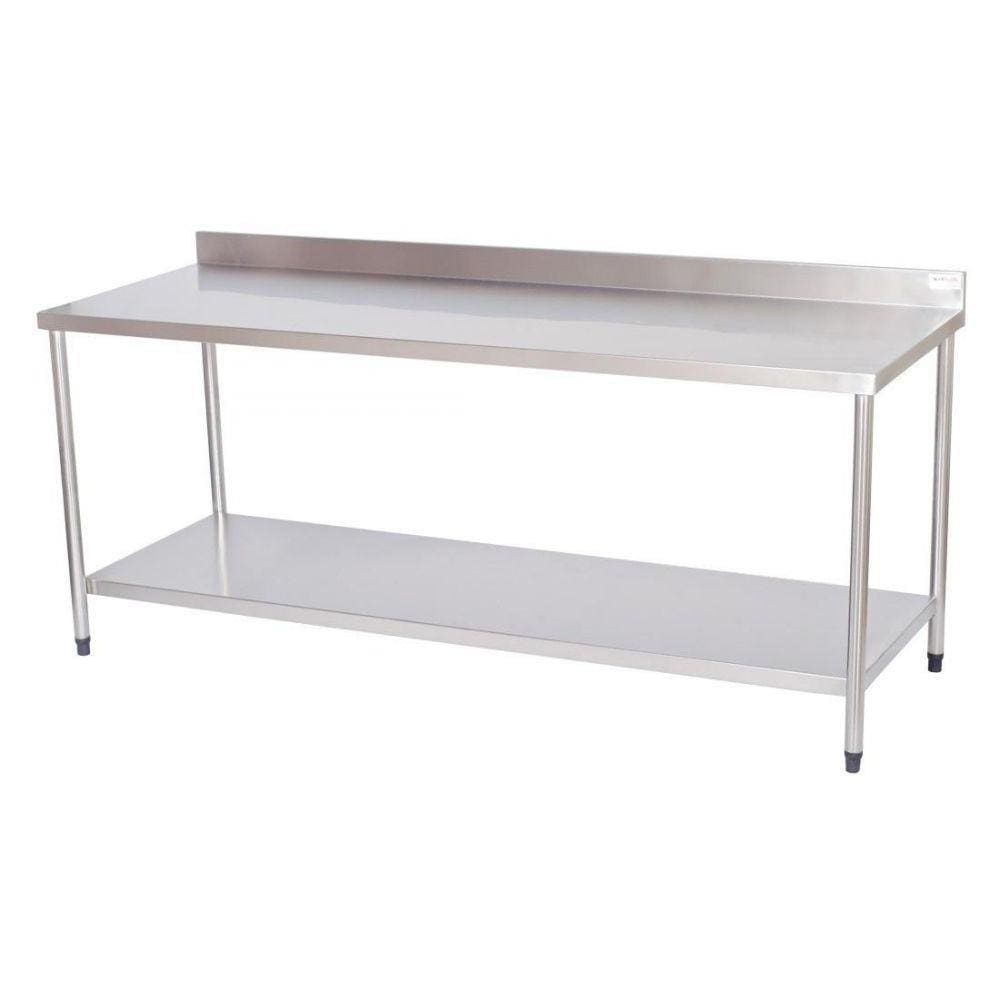 Mesa Lisa Com Prateleira Lisa Em Aço Inox 1 Metro Atual Inox 304 MLPL