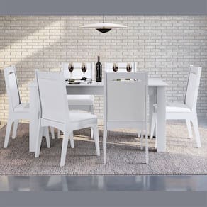 Conjunto Mesa Elástica 6 Cadeiras MDF Branco Lilies Móveis