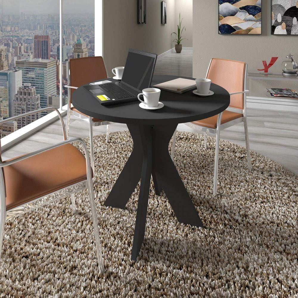 Mesa de Escritório Redonda para Reuniões Mariana Espresso Móveis Preto