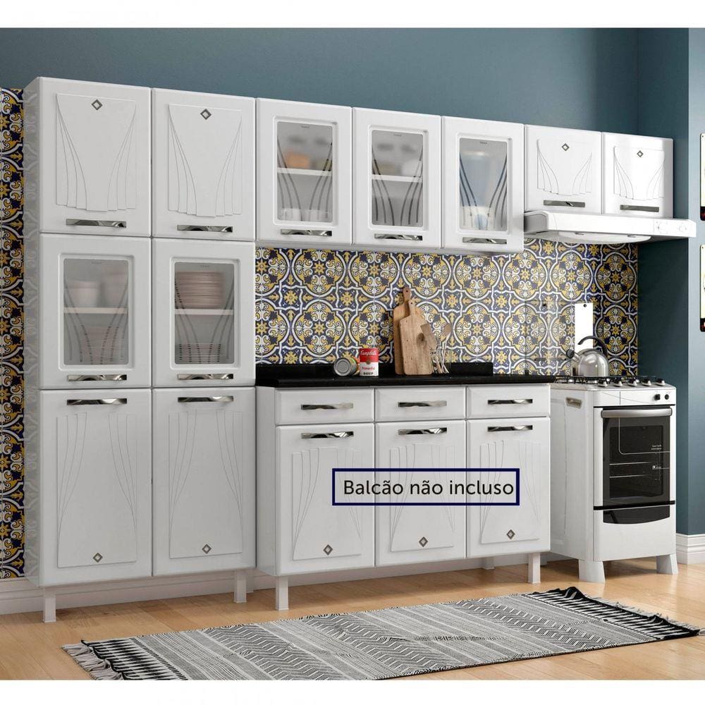 Cozinha Compacta 3 Peças 11 Portas com Vidro Star New Telasul Branco