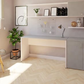 Mesa Reta Corp 25mm 180 cm Bramov Móveis Branco/Cinza Cristal