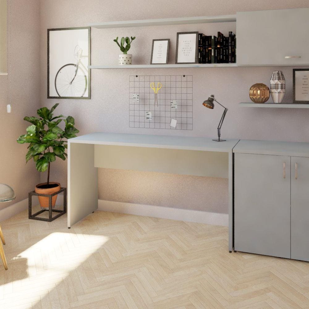 Mesa Reta Corp 25mm 160 cm Bramov Móveis Cinza Cristal