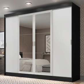 Guarda-Roupa Casal Madesa Austin 4 Portas de Correr com Espelhos 3 Gavetas