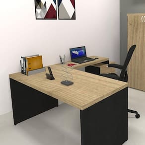 Mesa Reta Natus 40mm 110 cm 60 cm Bramov Móveis Preto/Carvalho Mel