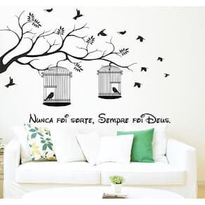 Adesivo Decorativo De Parede Árvore E Gaiolas E Frase