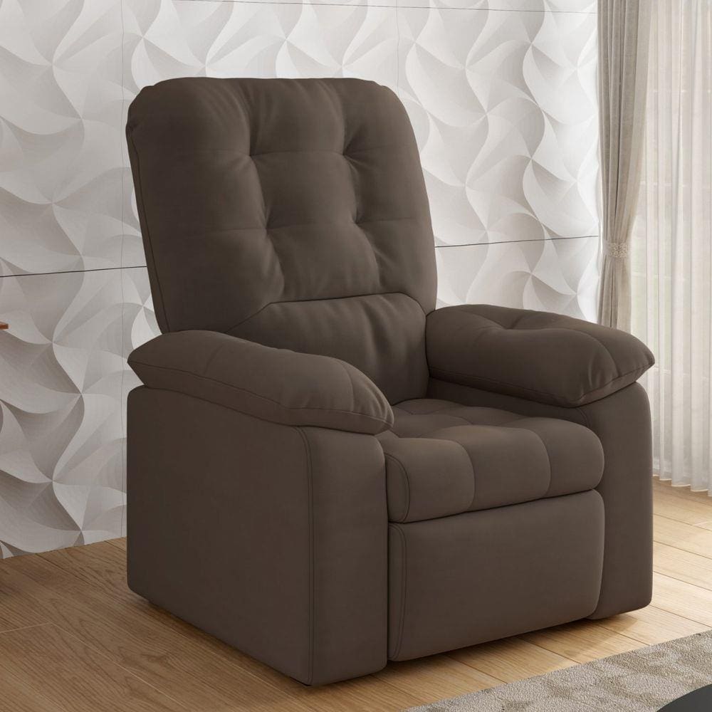 Poltrona do Papai Reclinável Suede Veludo Estoril Espresso Móveis Marrom