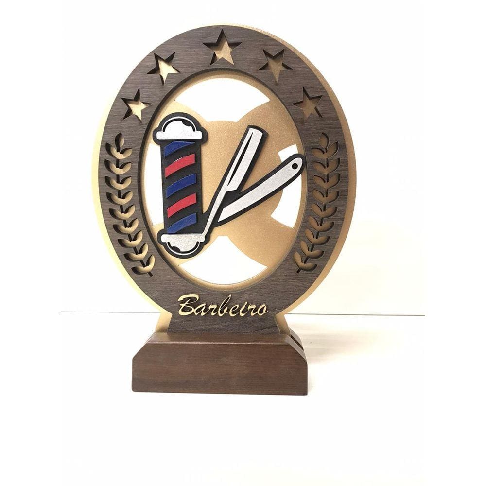 Troféu Profissão Barbeiro 3d Em Mdf E Madeira 25cm