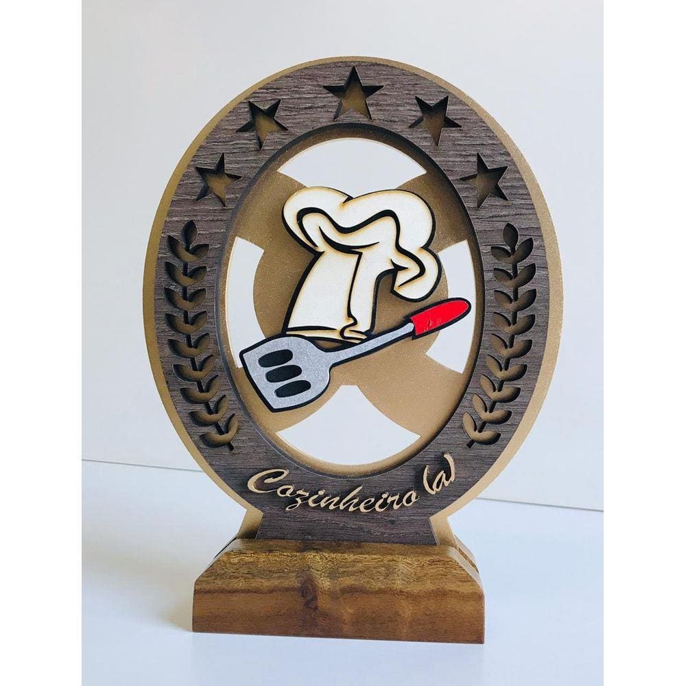Troféu Profissão Cozinheiro 3d Em Mdf E Madeira 25cm