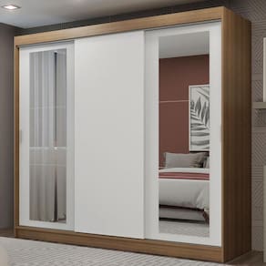 Guarda-Roupa Casal Madesa Kansas 3 Portas de Correr com Espelhos 3 Gavetas