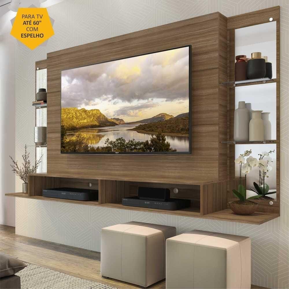 Painel TV 60" c/ espelho e prateleiras de vidro Nairóbi Multimóveis