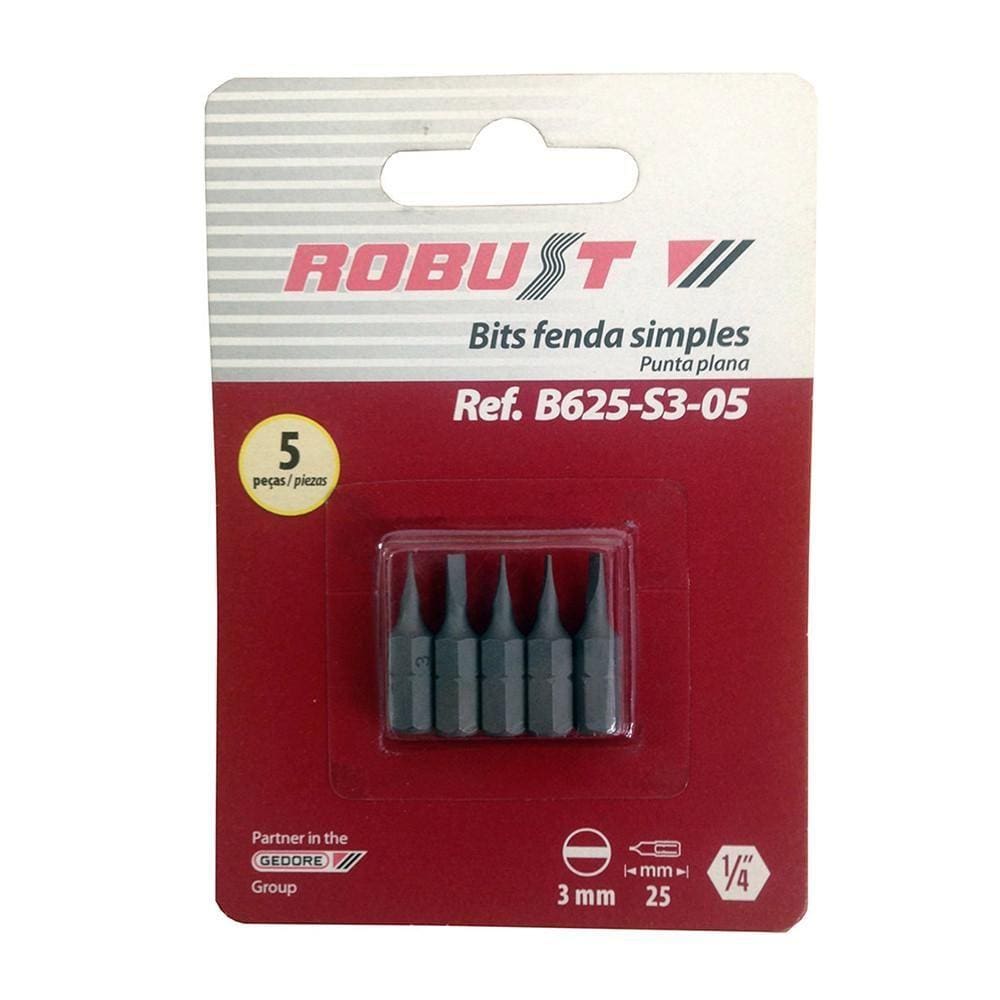Bits Fenda Simples 1/4" 3 mm B625-S3 5 Peças Robust