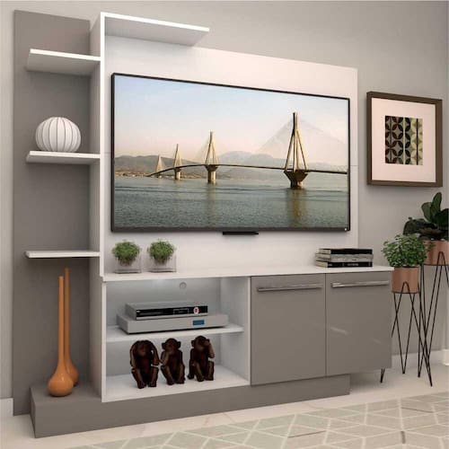 imagem-Estante com painel p/ TV 55" e 2 portas Porto Multimóveis - Branco