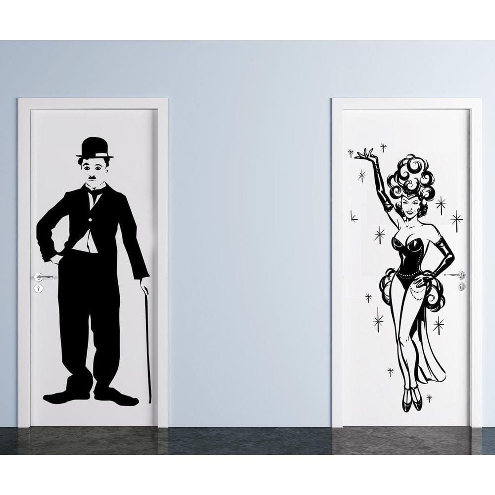 Adesivo Decorativo De Porta Charlie Chaplin E Carmem Miranda