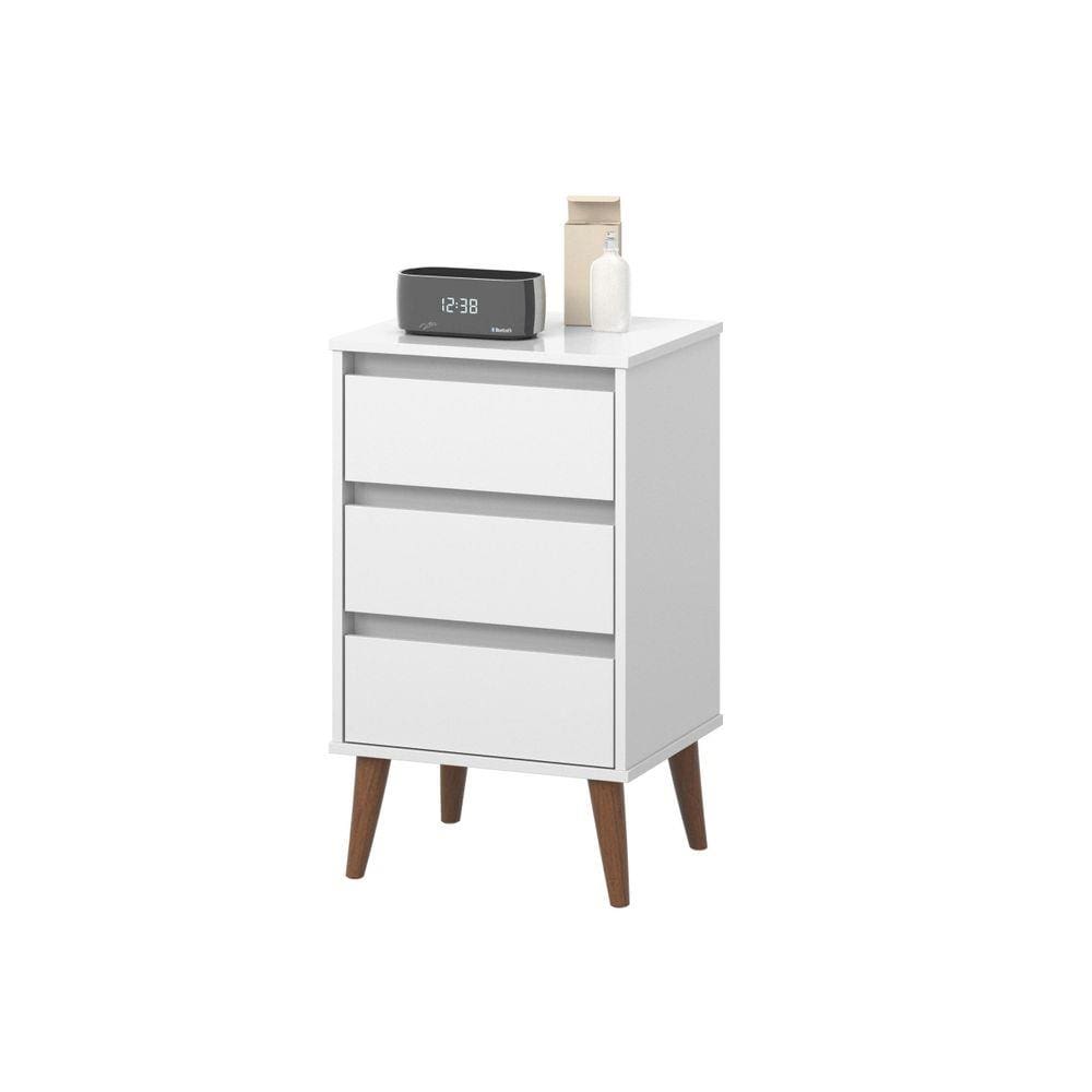 Mesa De Cabeceira Wood Retro 3 Gavetas Branco