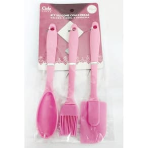 Kit Colher Pincel e Espátula de Silicone Rosa