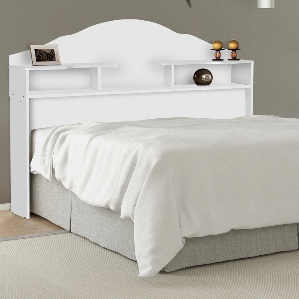 Cabeceira para Cama Box Casal com 2 Nichos Evelyn Carmolar Branco