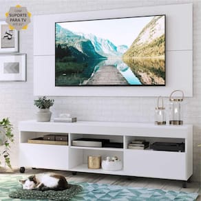 Rack c/ Painel e Suporte TV 65" c/ Rodízios e 2 Portas Londres Multimóveis