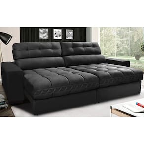 Sofá Retrátil e Reclinável com Molas Ensacadas Cama inBox Master 2,72m Tecido Suede Preto