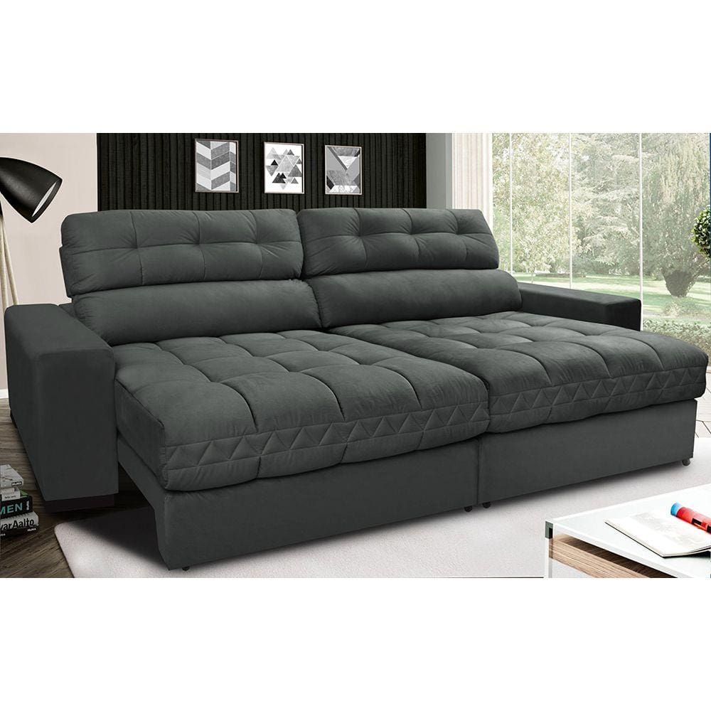 Sofá Retrátil e Reclinável com Molas Ensacadas Cama inBox Master 2,52m Tecido Suede Cinza