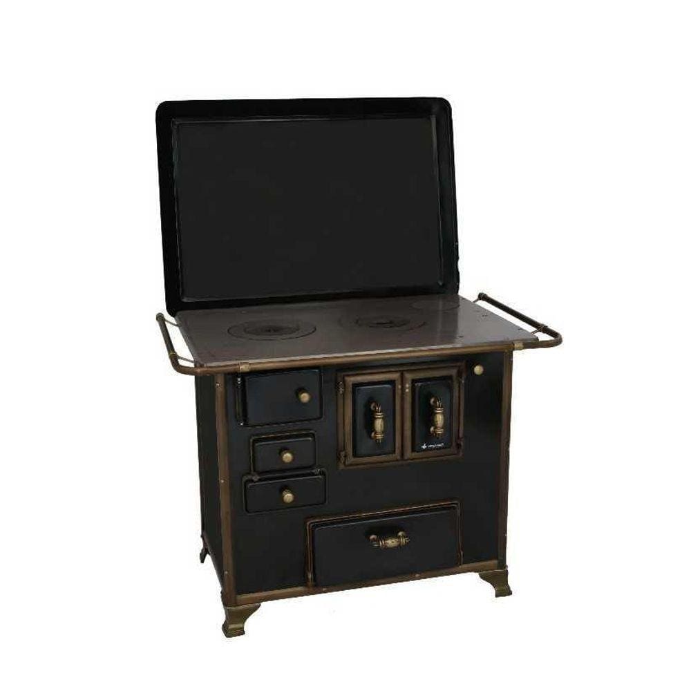 Fogão a Lenha 03 Barroco Preto Gabinete Com Tampa 3BGDTPR Met.Venâncio