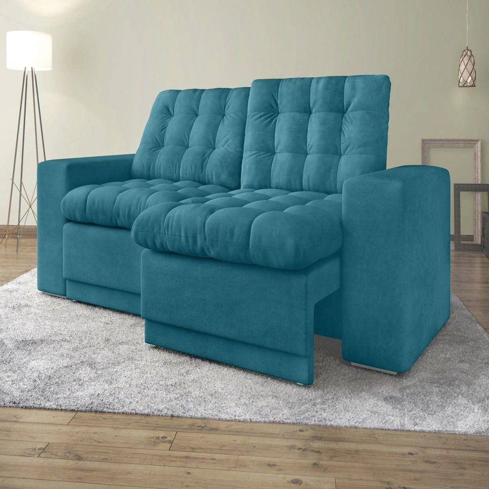 Sofa 2 3 lugar retratil azul turquesa Casas Bahia