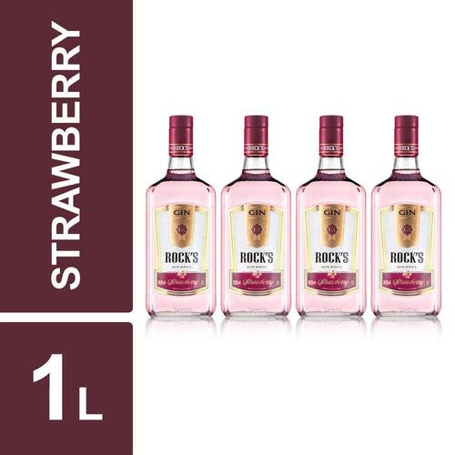 Gin Doce Strawberry Rock`s 1L Garrafa Kit 4un Casas Bahia
