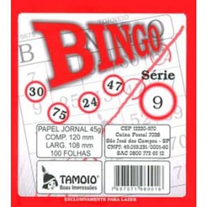 Cartela De Bingo Tamoio Jornal PACK COM 15 UNIDADES
